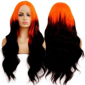 Egirl Goth Cosplay Halloween Lacefront Orange Black Synthetic Wig